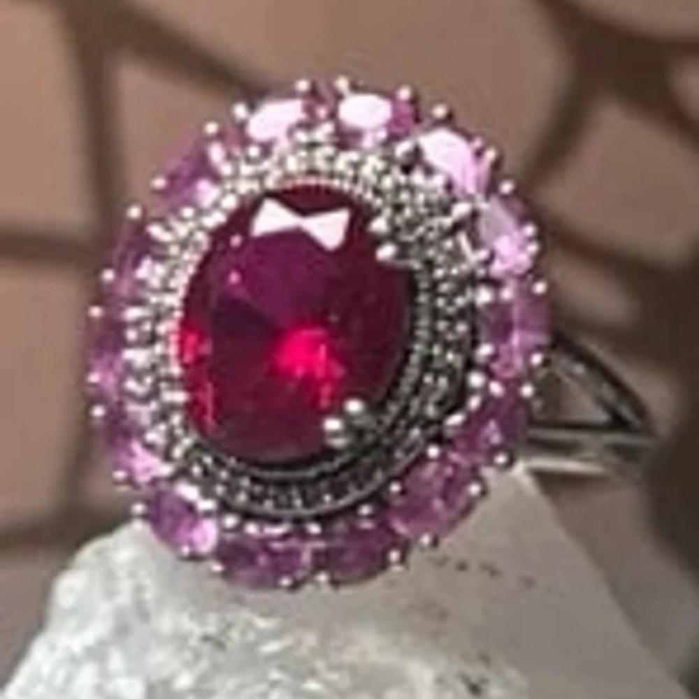Radiant Red and pink Tourmaline Gemstone Ring size 8 - Picture 4 of 11